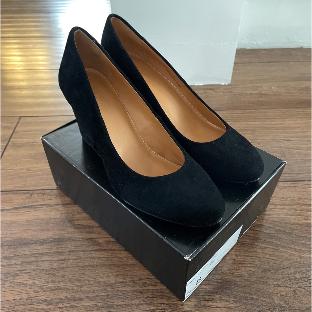 NIB J.CREW Sylvia Black Suede Wedge Heel 8